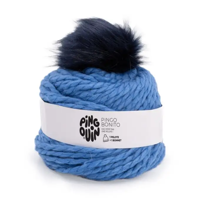 Gomitolo di filato per maglieria 1 berretto pompon Bonito blue jeans - Pingouin