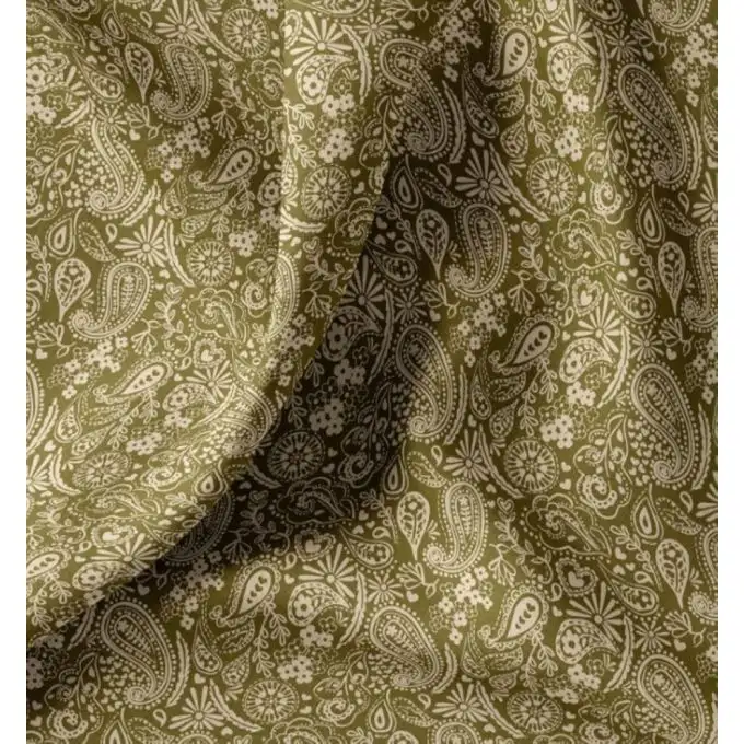 Tessuto cretonne stampato arabesco floreale verde