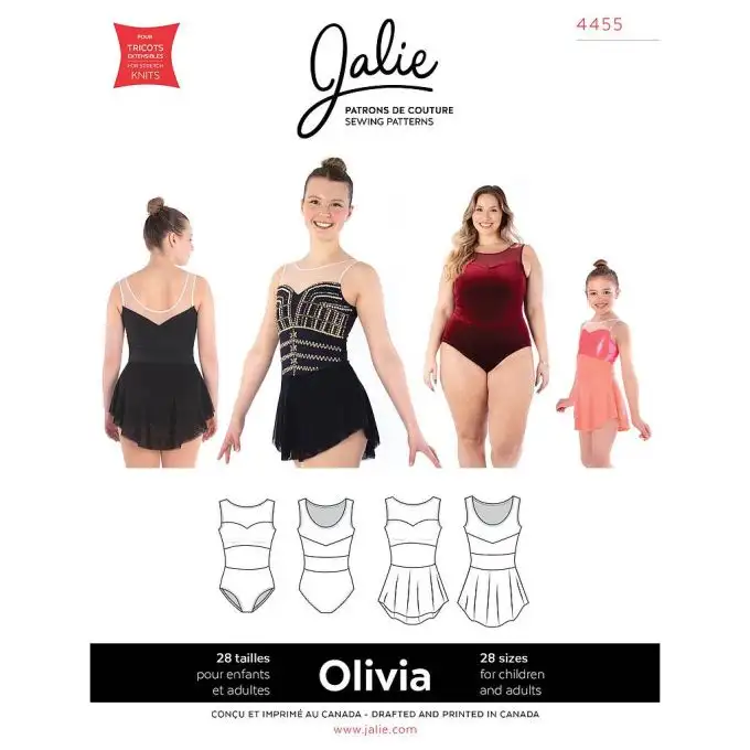 Modello Jalie 4455 Olivia abito pattinaggio e body senza maniche bambino adulto