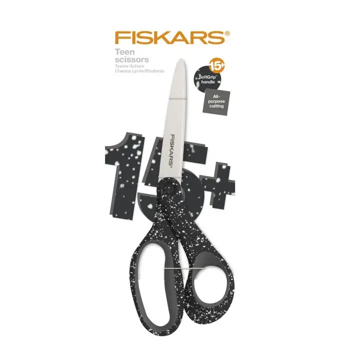Forbici studente softgrip 20 cm nero maculato - Fiskars