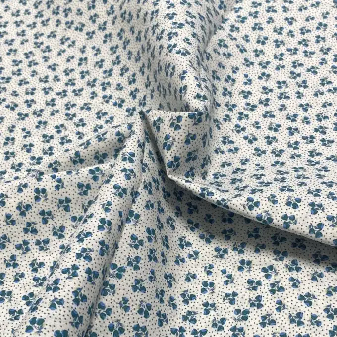 Tessuto voile di cotone morbido smeraldo mini tulipani e pois