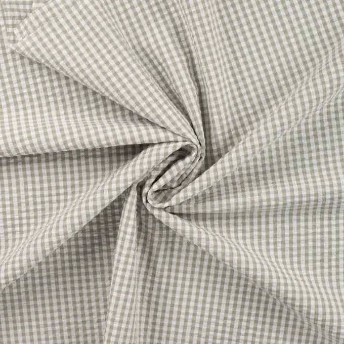 Tessuto seersucker stampato mini vichy verde