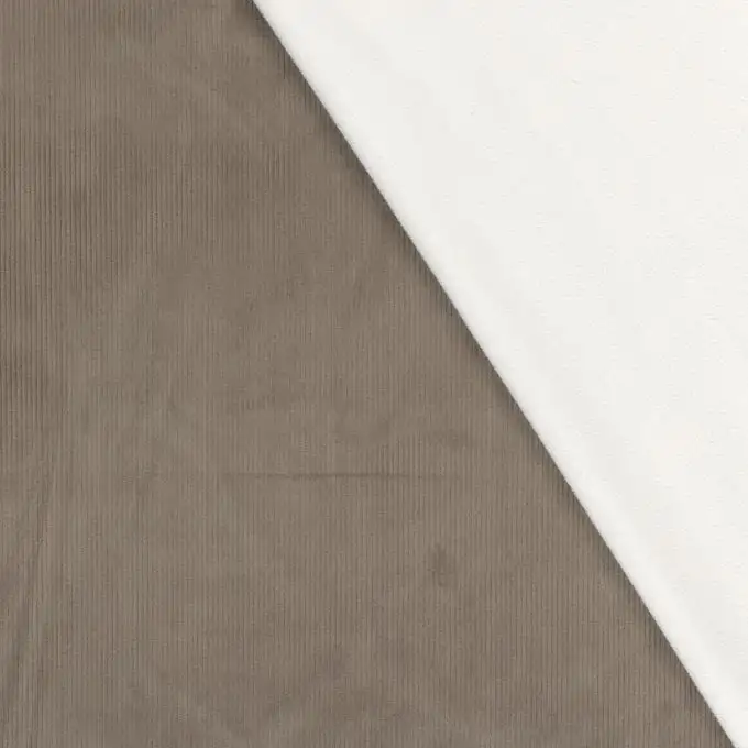 Tessuto velluto millerighe retro peluche verde e ecru