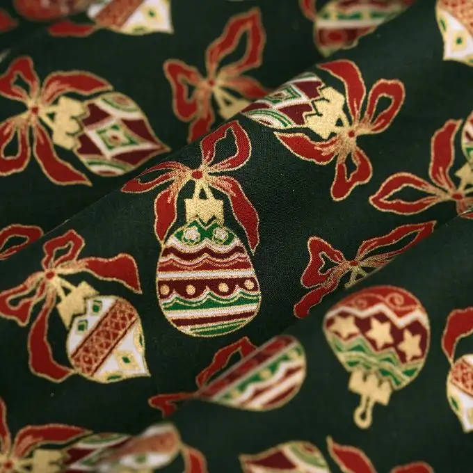 Tessuto cretonne natalizio sfere verde