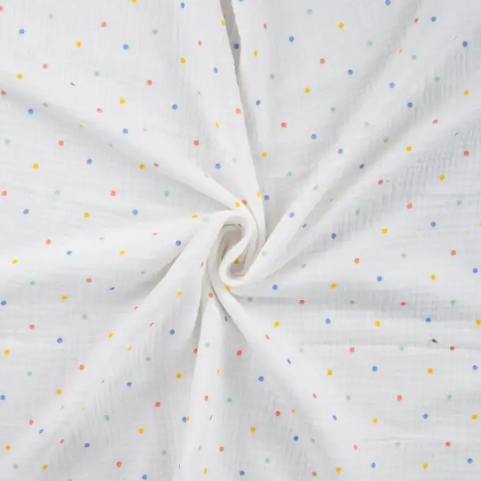 Tessuto doppio garza stampato pois multicolore