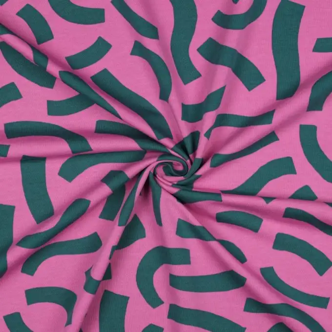 Tessuto French Terry Giocoso rosa e verde - Nerida Hansen