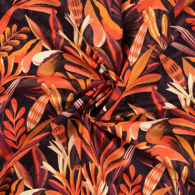 Tessuto voile cotone stampato giungla viola