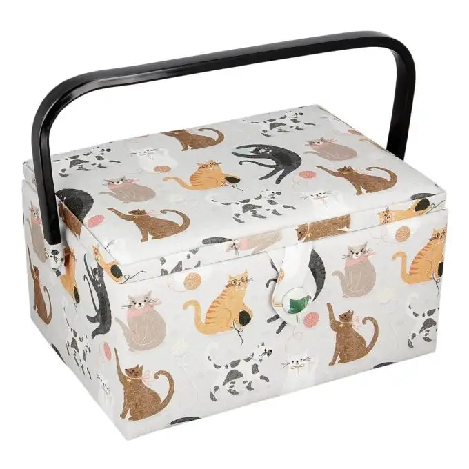 Scatola da cucito gatto beige 25.5 x 18.5 x 14.5