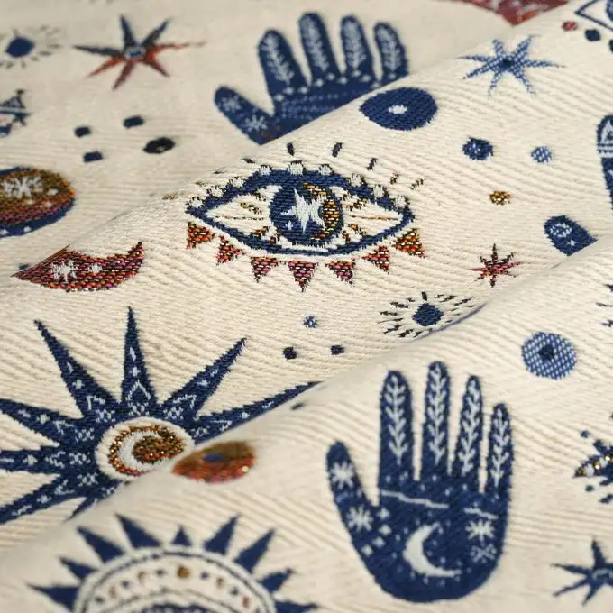 Tessuto jacquard Namasté blu ecrù