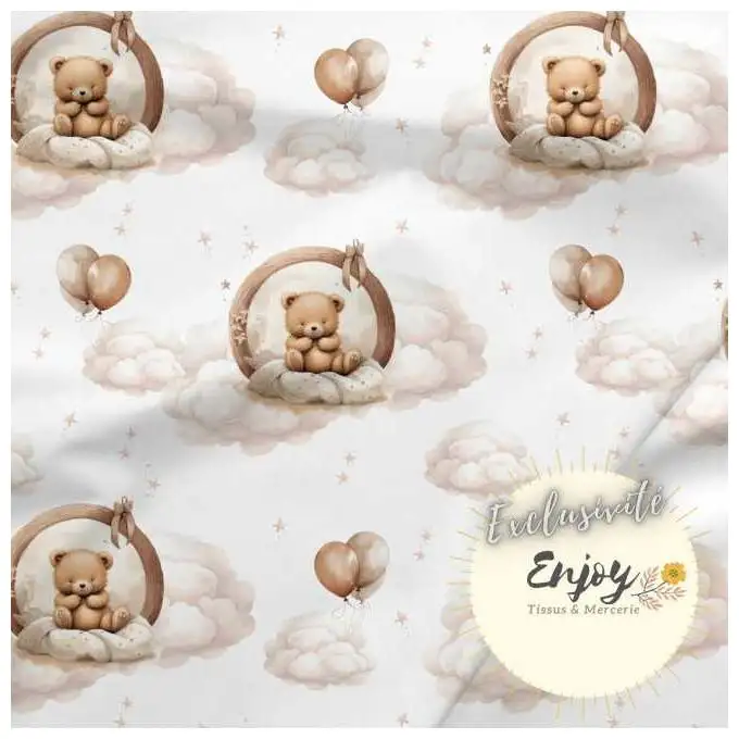 Tessuto French Terry Animali Orsetto Beige venduto al metro