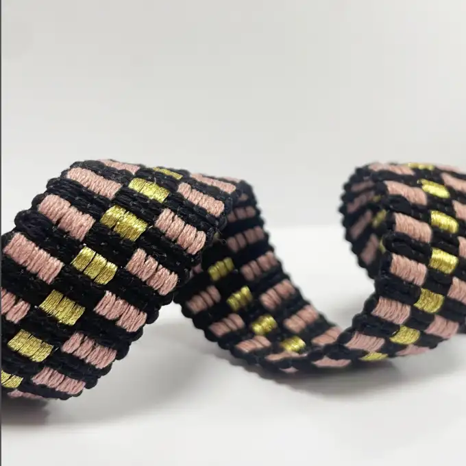Cinghia damier lurex rosa antico 30mm