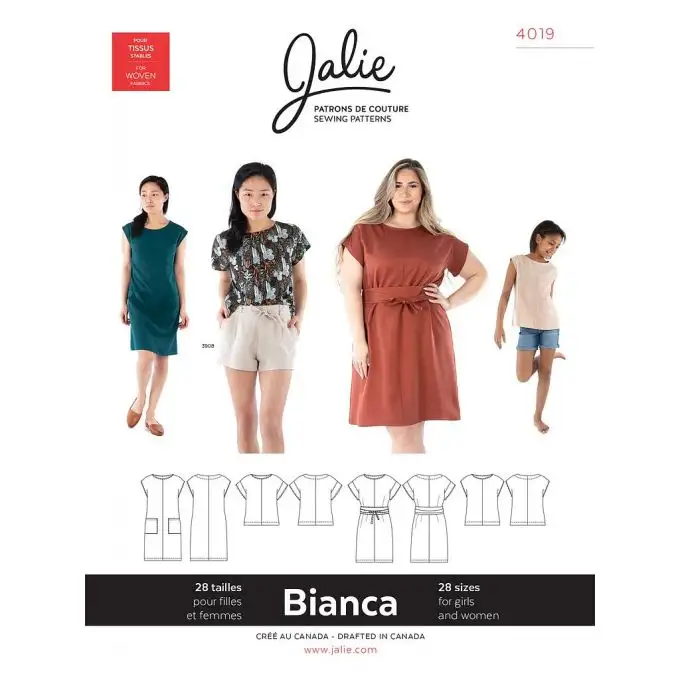 Modello Jalie 4019 Bianca abito ampio scollo rotondo taglie grandi bambino adulto