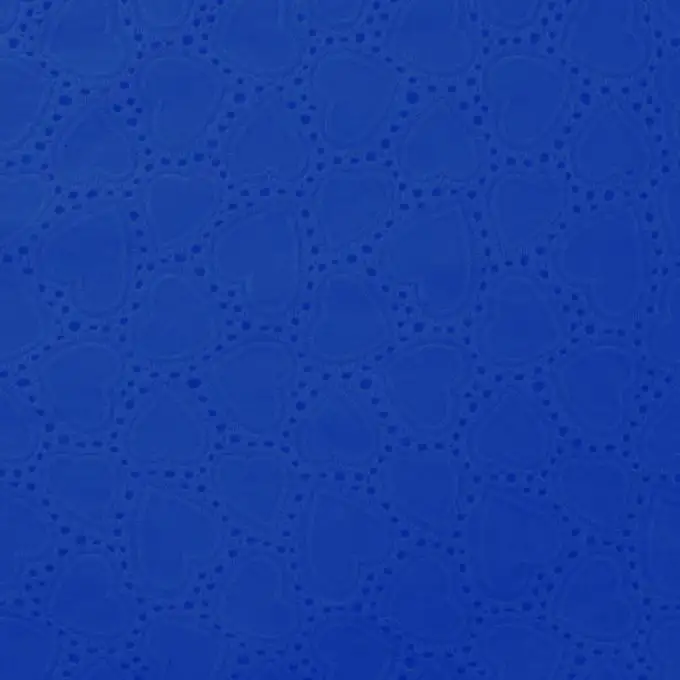 Tessuto cotone ricamo inglese cuore blu