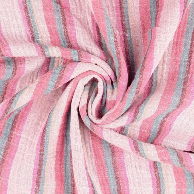 Tessuto doppio garza stampato righe rosa