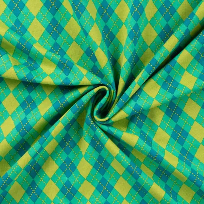 Maglione jersey cotone stampato rombo geometrico verde