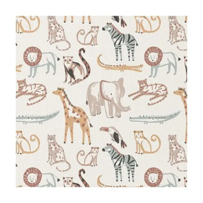 Tessuto cotone bambini animali della giungla