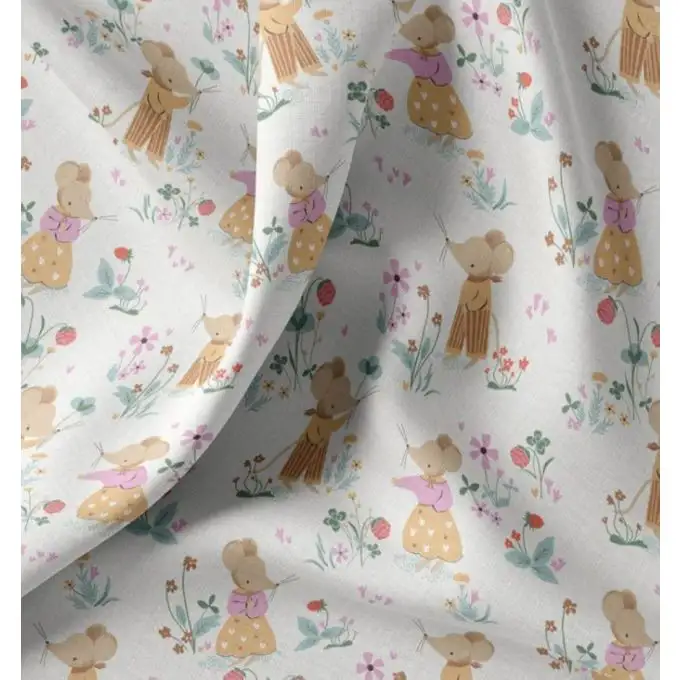 Tessuto cretonne stampato carina topo multicolore