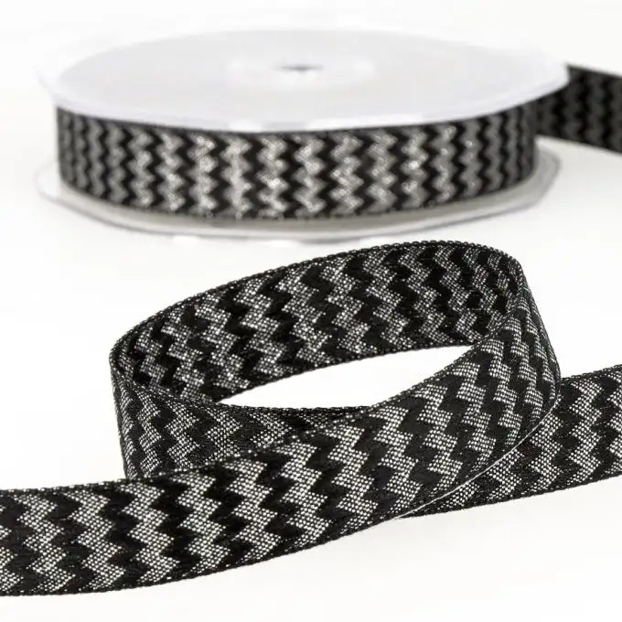 Nastro zig zag nero e argento 25 mm