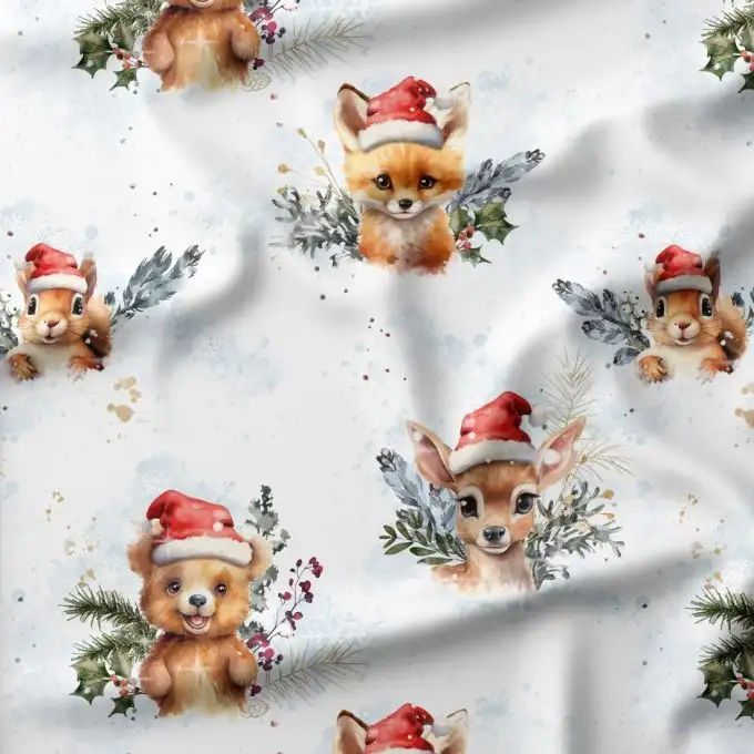 Tessuto di cotone stampato Animali di Natale – Bambini – Certificato Oeko-Tex®