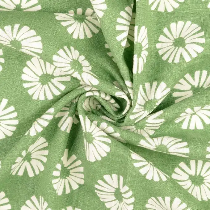 Tessuto tela lino cotone fiore ecru kaki