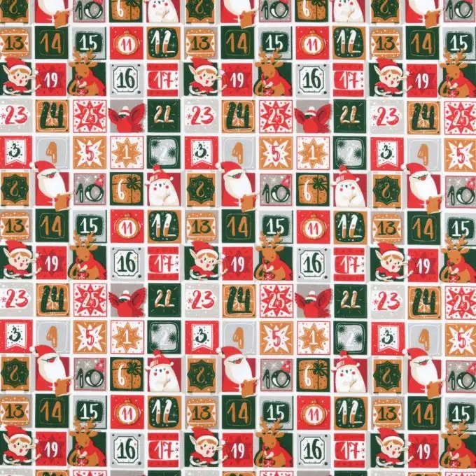 Tessuto di cotone 52 fili stampato calendario dell'avvento di Natale