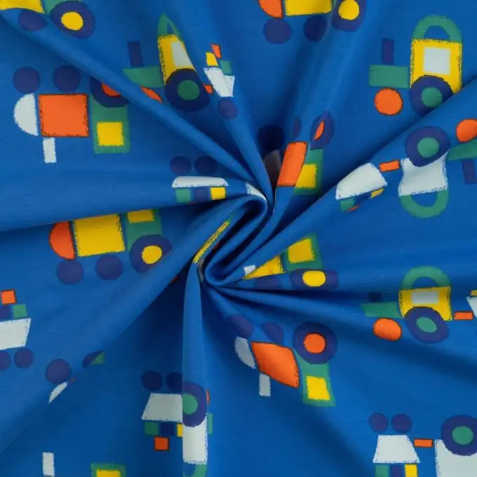 Maglione in felpa francese stampato treno colorato blu