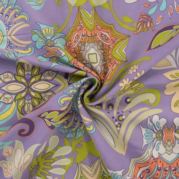 Tessuto voile cotone stampato cachemire verde