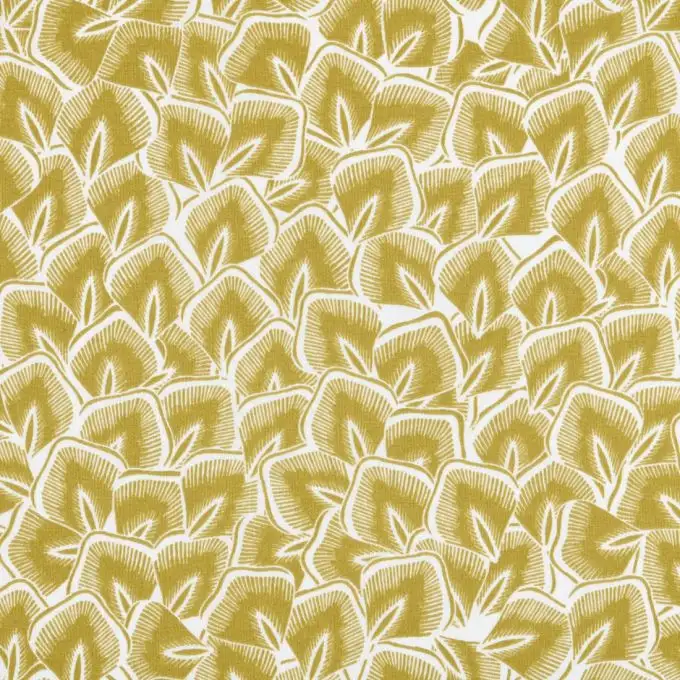 Tessuto cretonne stampato mini fogliame senape