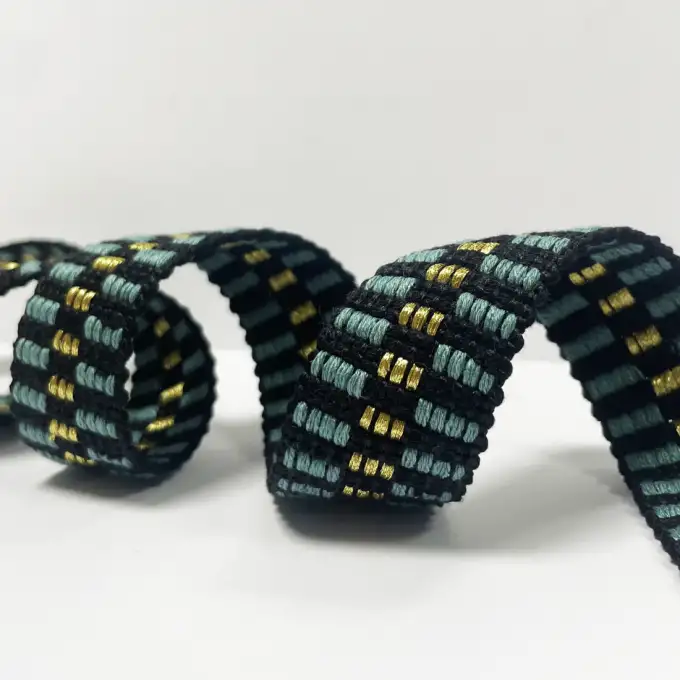 Cinghia damier lurex blu pacifico 30mm