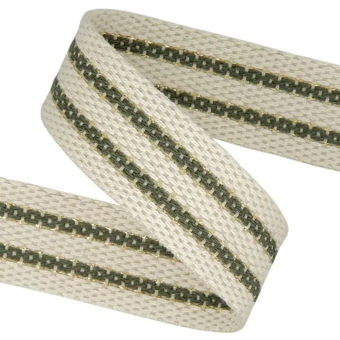 Cinghia rigata in lurex ecru e kaki 38mm