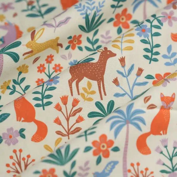 Tessuto popeline cotone foresta tropicale rosa