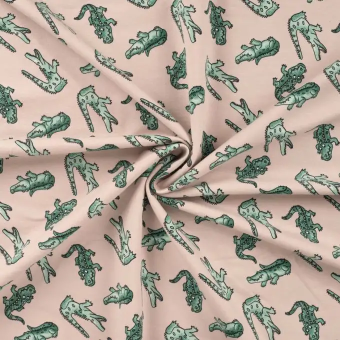 Tessuto french terry stampato croco beige