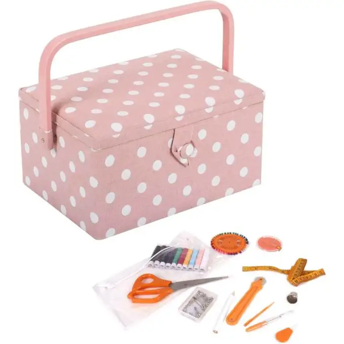 Scatola da cucito rosa pois bianchi + kit cucito 19x26x15cm