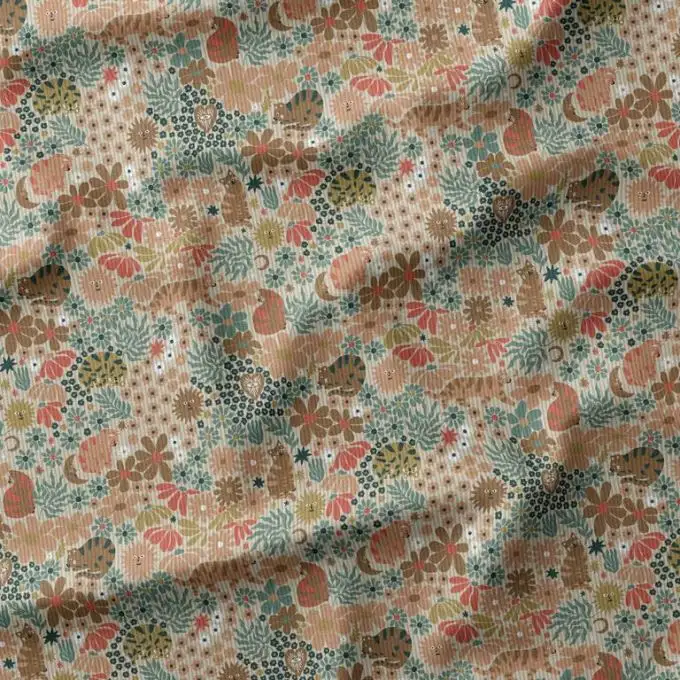 Tessuto velluto millerighe stampato graou floreale multicolore