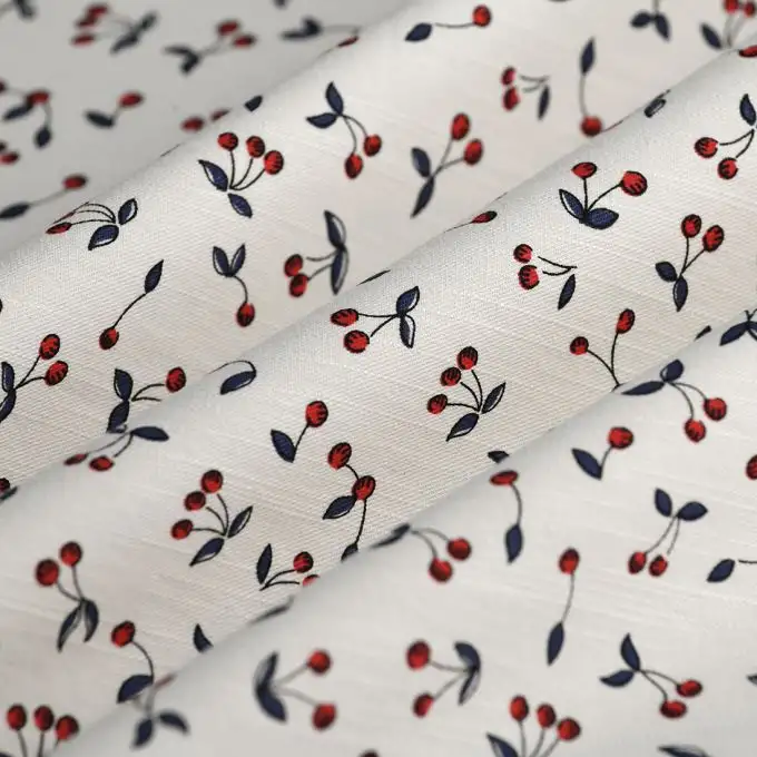 Tessuto twill cotone ciliegie rosso ecru