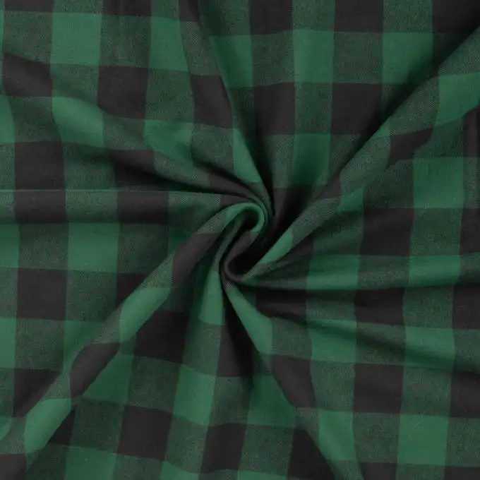 Tessuto twill cotone stampato quadri verde e nero