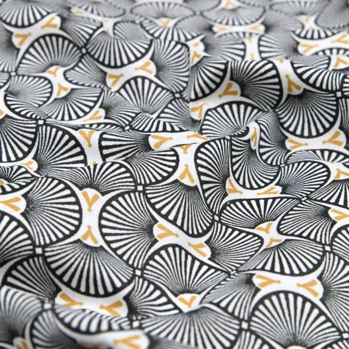 Tessuto cretonne rivestito stampato ventaglio XXL nero