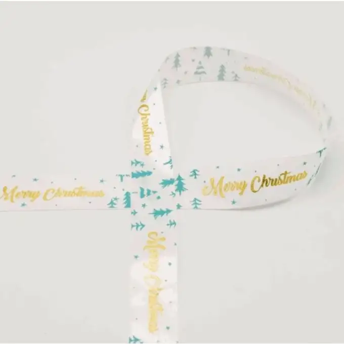 Nastro di Natale satin Merry Christmas ecru 25mm