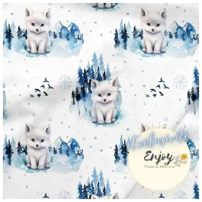 Tessuto Jersey Volpe Bianca Artica Blu venduto al metro