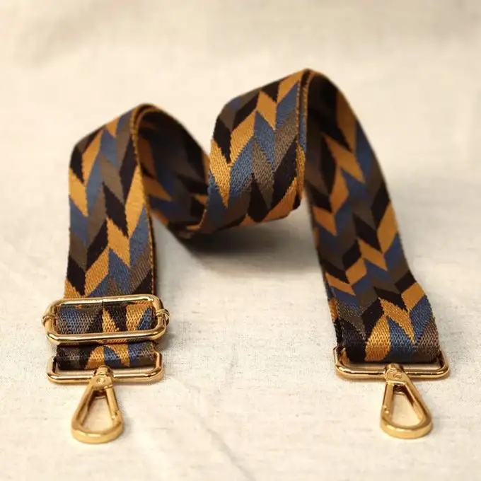 Borsa a tracolla geometrica blu e ocra 40 x 140 cm