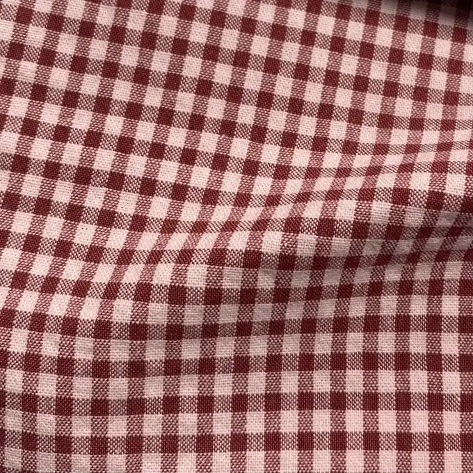 Tessuto cotone piccolo vichy rosa e bordeaux