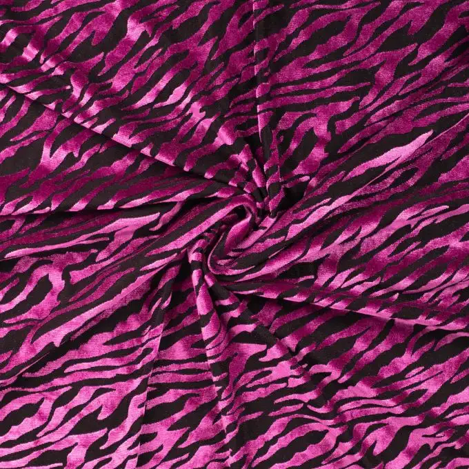 Tessuto velluto devoré stampato zebra rosa