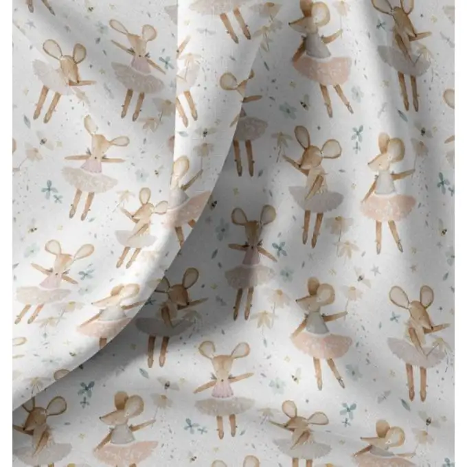 Tessuto cretonne stampato digitale topo ballerina multicolore