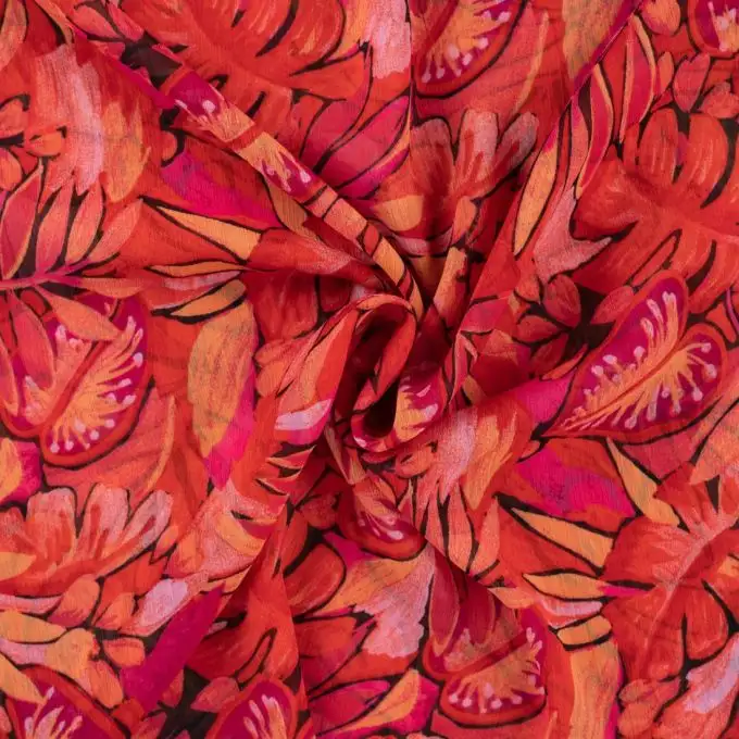 Tessuto crepe poliestere yoryu stampato fiore rosa magenta