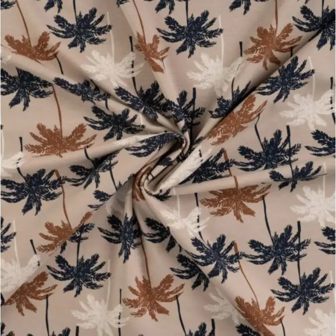 Maglia jersey cotone stampata palma beige