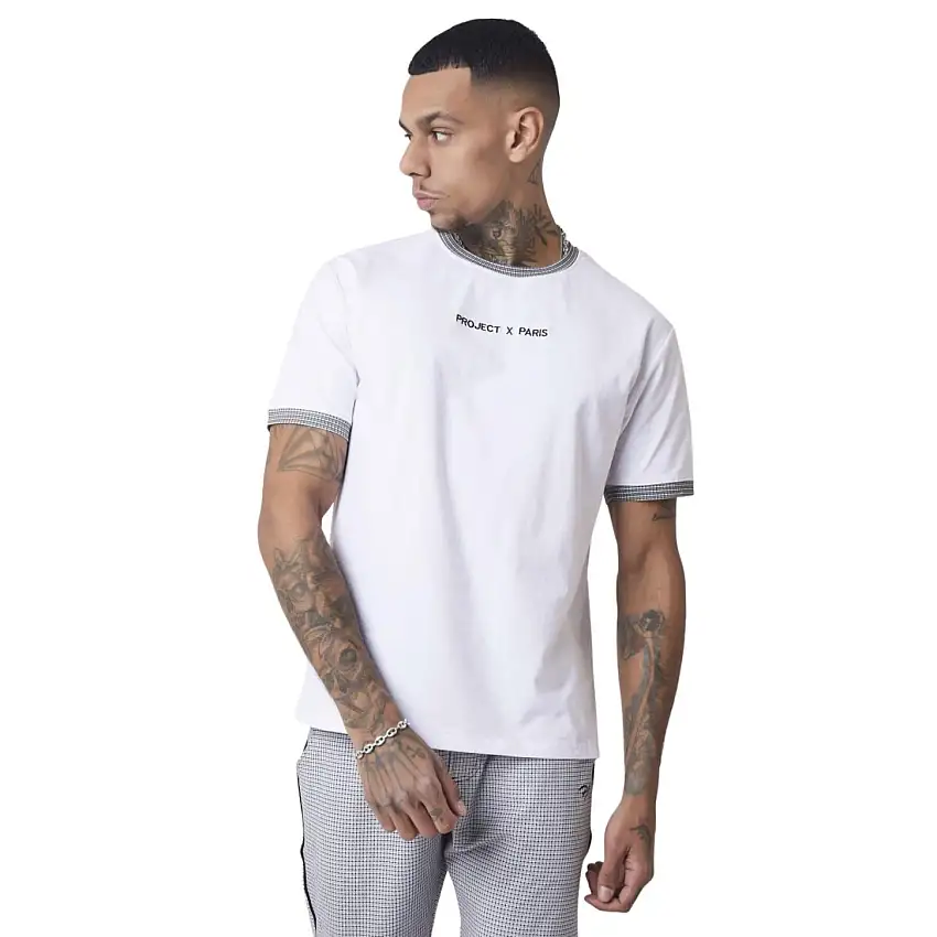 T-shirt con colletto e maniche a scacchi Project X Paris