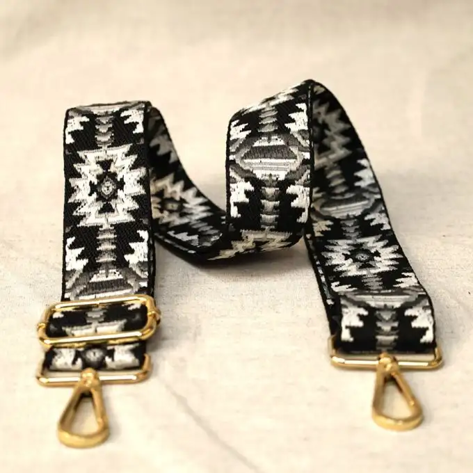 Borsa a tracolla motivo etnico grigio 40 x 140 cm