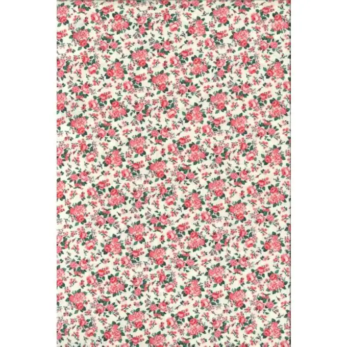 Tessuto patchwork rose su fondo ecrù