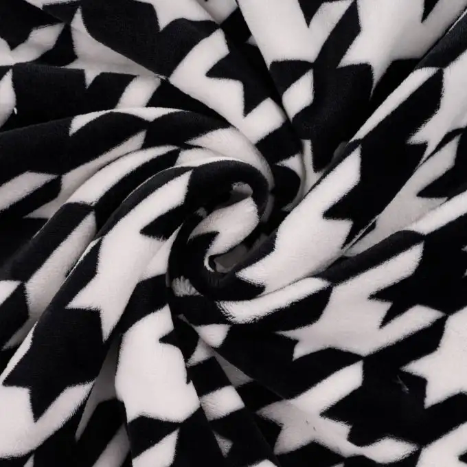 Tessuto Douillette stampato pied de coq nero e bianco