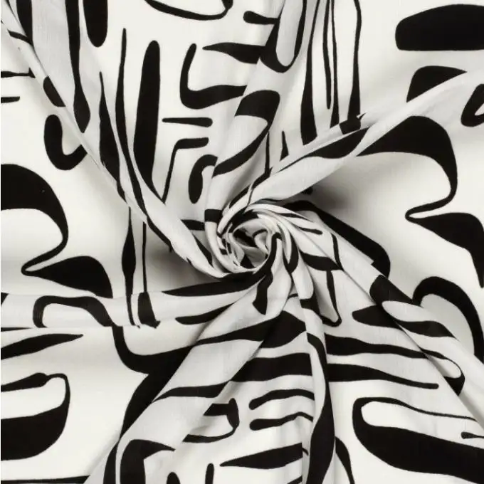 Tessuto crepe viscosa grande motivo geometrico nero bianco